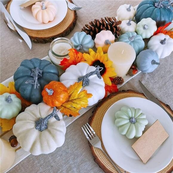 24 Pcs Bulk Assorted Rustic Harvest Artificial Pumpkins Foam Pumpkin in White - Picture 4 of 8